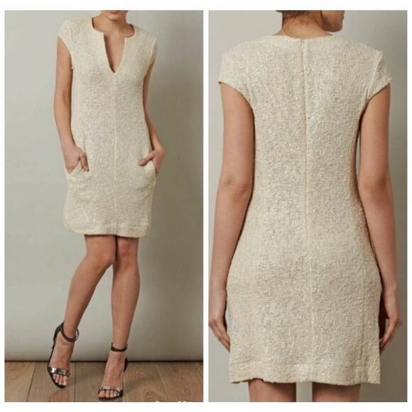 L'Agence Tweed Knit Cap Sleeve Ivory Metallic‎ Shimmer Sheath Dress - Picture 2 of 11